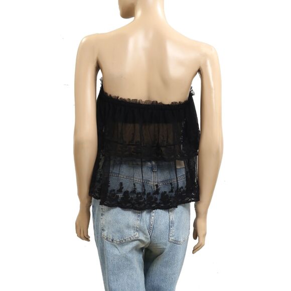 Free People Love You So Lace Tube Top Sheer Embroidered Tiered Ruffle M 283779 - Picture 6 of 8
